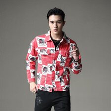 2021模图实体店款精品牛仔外套红色货号322-1，男装夹克，钱塘6007(原2006)