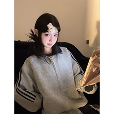 抖音得物高品质美式高街重磅结构设计拼接织带立领卫衣外套CM42，女装短外套，电商A486-1