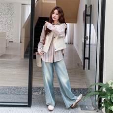 甜美条纹衬衫休闲马甲套装女2025春秋季新款设计感小众显瘦两件套，女装短外套，2C323