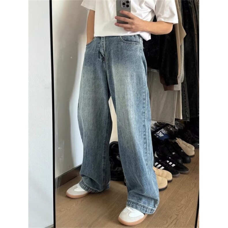 美式水洗阔腿牛仔裤男新款高街潮牌vibe直筒宽松休闲裤子LN31-p47,男装牛仔裤,星座1008