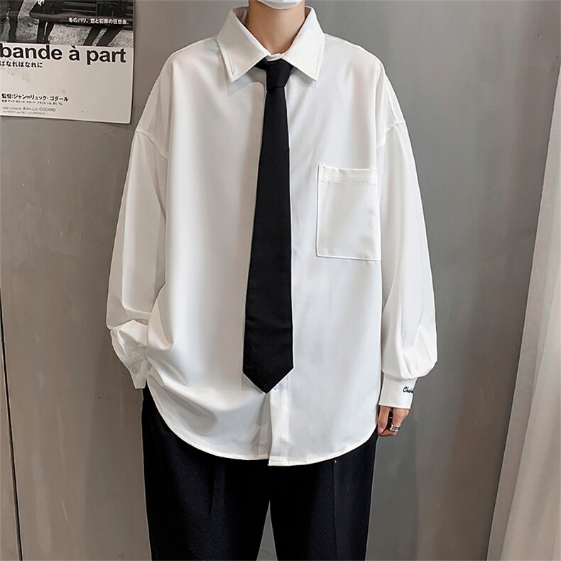 韩版宽松休闲学生bf衣服慵懒风纯色领带痞帅长袖衬衫W380-P35,男装衬衫,星座512-2