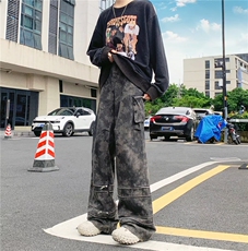 美式高街柳丁多口袋工装休闲裤男潮牌迷彩微喇叭拖地裤K4738-P71，男装休闲裤，星座412-2