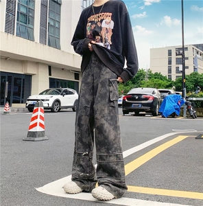 美式高街柳丁多口袋工装休闲裤男潮牌迷彩微喇叭拖地裤K4738-P71图片