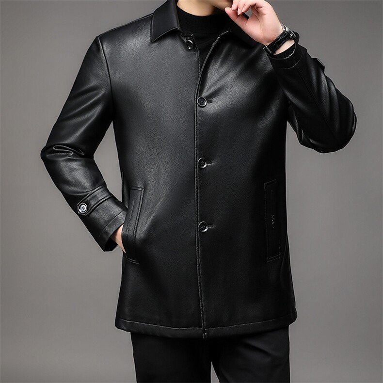 冬季休闲加绒纯色皮衣男宽松中年帅气翻领外套上衣NX9208-P150,男装皮衣,星座1105-3