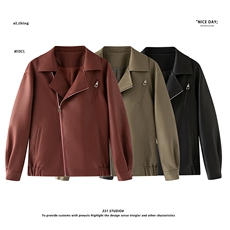 平铺~2026春季软皮斜拉链翻领设计机车服夹克外套K8810/P118，男装夹克，电商B331