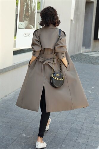 2025春秋新款中长款韩范气质简约百搭时尚纯色风衣外套，女装风衣，姿衣坊