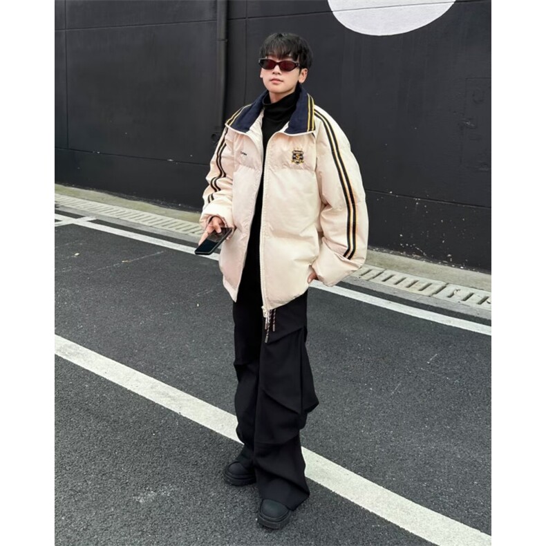 美式复古撞色织带翻领棉衣棉服男冬季加厚情侣面包服外套M9092,男装棉衣,星座506