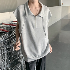 C395-P32美式高街宽松背心马甲夏季薄款半拉链立领无袖t恤现货，男装T恤，星座512-6