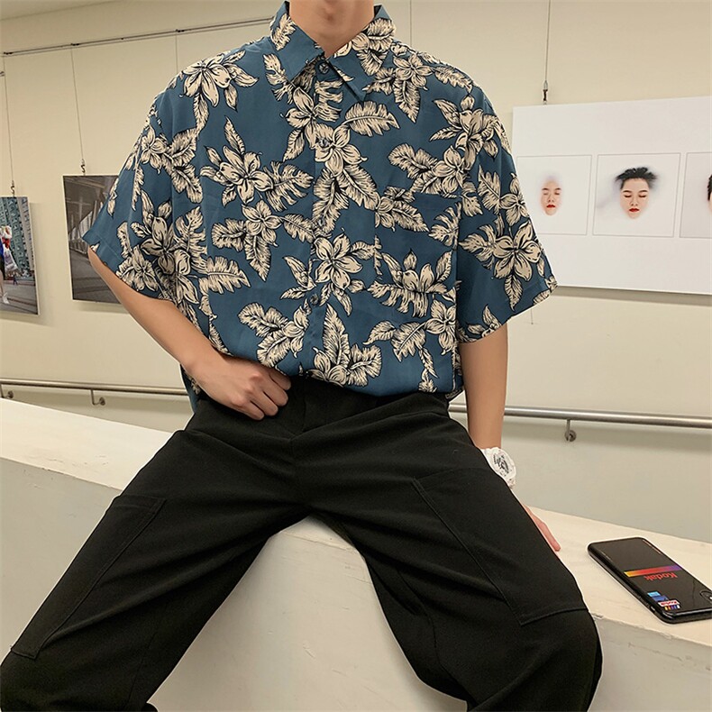 夏季男士短袖衬衫T恤短袖宽松上衣休闲花衬衫CS12P38,男装衬衫,电商D321A