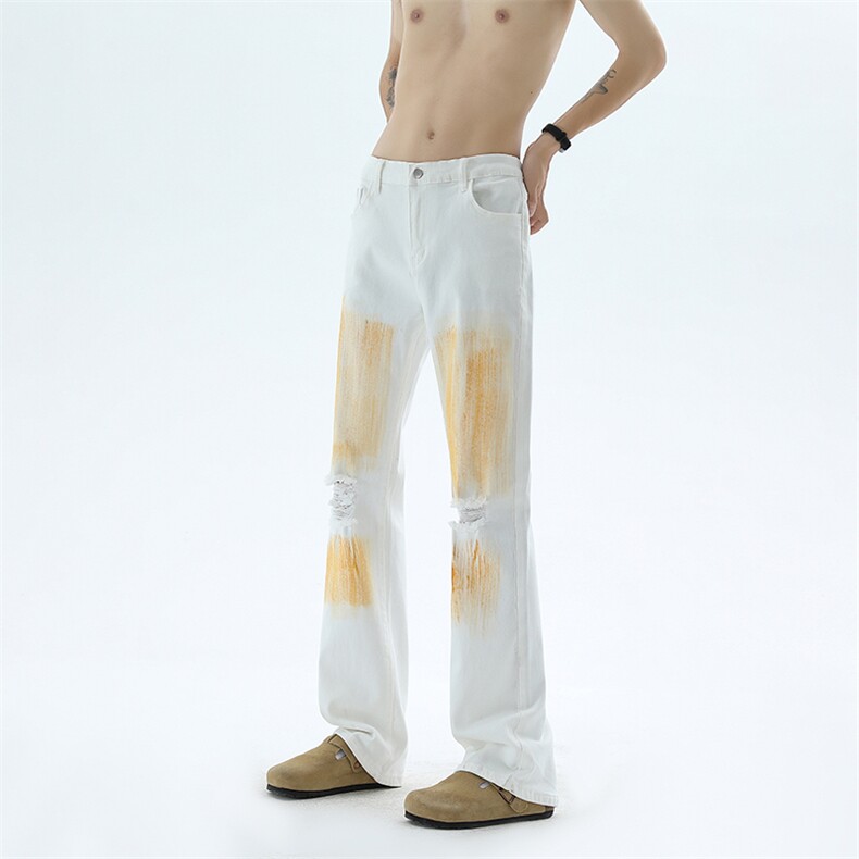 B221美式ins高街暗黑破洞喷墨弹力微喇牛仔裤LK24201-P55控78,男装牛仔裤,电商B221