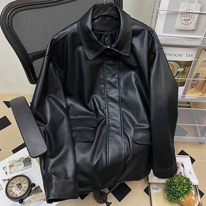 1中性平铺皮衣大码M-5XL情侣潮工装口袋机车皮克JK7761P85控138图片