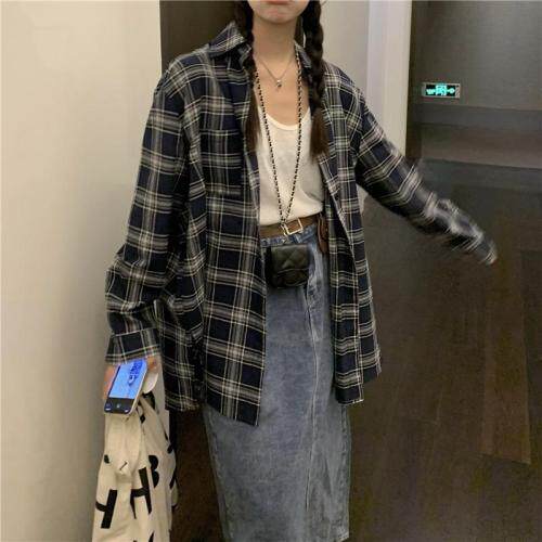 格子衬衫，女装衬衫，白柚