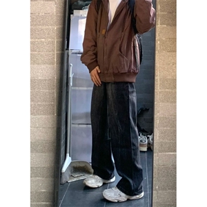 高街美式复古水洗做旧扎染牛仔裤男宽松设计感微喇叭vibe阔腿裤子图片