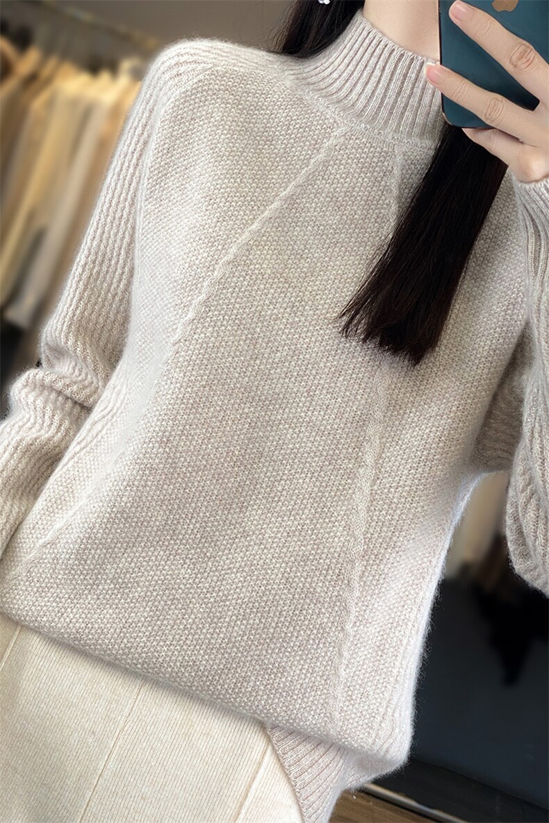 秋冬新款半高领羊毛衫女百搭重磅宽松衫加厚毛衣打底衫,女装羊毛衫,鸿陌羊绒