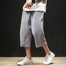 2020马切达夏季新款日系大码男纯色棉麻七分裤亚麻休闲裤K256-P35，男装休闲裤，电商A001