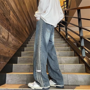 牛仔裤男秋冬季复古宽松直筒长裤青少年抽绳阔腿裤子 NZK503-P48图片