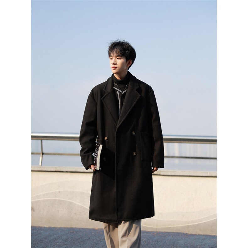 冬季宽松休闲毛呢大衣男韩版过膝呢子外套风衣潮XZ811A-F307-P138，男装风衣，星座811A