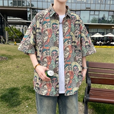 夏季海边沙滩男女同款短袖衬衣潮牌宽松大码XZ102B-1-CS2003P35，男装T恤，星座102B-1