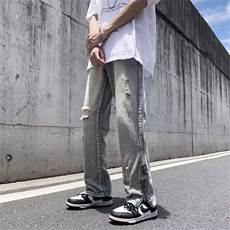 水洗男长裤简约潮宽松直筒拉链春季新款直脚牛仔裤潮流NK222P40，男装牛仔裤，星座410-2
