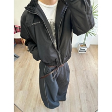 秋冬纯色复古潮薄款vibe风男女高街简约拉链立领棉服，男装棉衣，四季星座505
