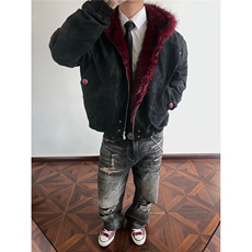 网图美潮红毛PU皮面座山雕棉服外套W1912/特P140，男装棉衣，电商B350