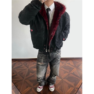 网图 美潮红毛PU皮面座山雕棉服外套 W1912/特P140图片