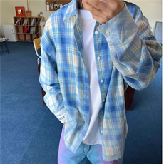 ins复古格子衬衫男高级感秋季新款穿搭ins宽松休闲长袖衬衣，男装衬衫，星座218-1（原230）