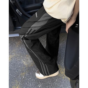 夏季薄款速干休闲裤男潮流撞色宽松直筒运动裤子K0852-P40图片