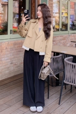 【现货】春秋短款风衣外套女小个子高级感时尚百搭撞色宽松上衣，女装风衣，鑫源服饰