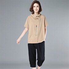 2021年夏季舒适修身纯色气质都市韩版简约宽松显瘦套装,女装套装/套裙,丽影随形