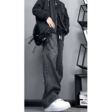 褶皱堆积感牛仔裤男款春秋季美式复古clenafit高街潮牌痞帅长裤子，男装牛仔裤，星座1008