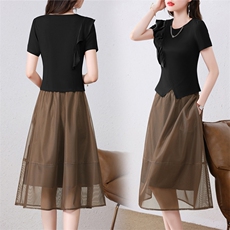 轻熟风欧根纱连衣裙2022夏季新款时尚休闲洋气设计感半身裙两件套，女装套装/套裙，鑫鑫美