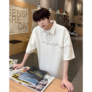 8XL-M新中式刺绣图腾短袖polo衫大码翻领T恤半袖保罗衫DX1212/P45图片