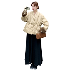 新中式V领提花毛毛羽绒服2025冬新款设计感收腰显瘦90白鸭绒外套，女装羽绒服，2C159