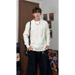 秋季新款圆领设计感毛衣男宽松休闲百搭高级感上衣ZB7147-特价53图片