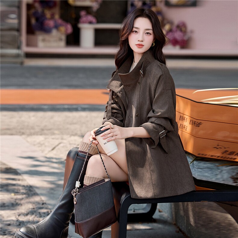 立领风衣外套女小个子秋季2025新款独特好看休闲廓形气质显瘦上衣,女装风衣,浙宝029