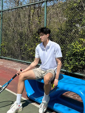 得物抖音高品质二开珠地网眼透气面料纯色宽松短袖T恤翻领POLO衫，男装T恤，电商A486-1