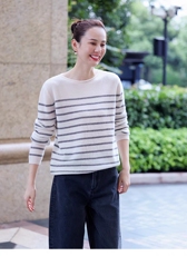 2025时尚百搭加金葱海魂衫一字领宽松型通勤，女装针织衫/毛衣，绒阔羊绒