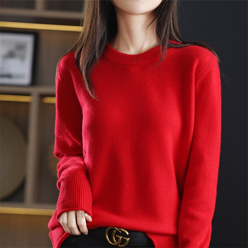 秋冬显瘦毛衣女宽松休闲打底针织圆领羊毛衫上衣，女装羊毛衫，朝思羊绒