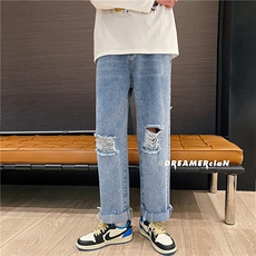 k707-p48-控68美式中性高阶港风中性ins宽松大码肥仔破洞牛仔裤，男装牛仔裤，星座116
