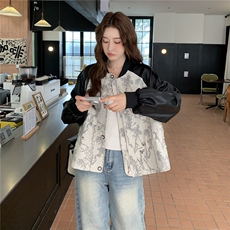 拉链中式纽扣棒球服常规女秋季短款时尚外套小众韩版春秋牛仔时尚，女装皮衣，2C057