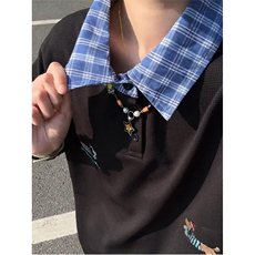 腊肠小狗假两件polo衫男款夏季衬衫领t恤小众设计感学院风五分袖，男装T恤，星座506A