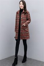2020年冬季时尚潮流格子中长款大衣外套，女装毛呢外套，香水丽阁