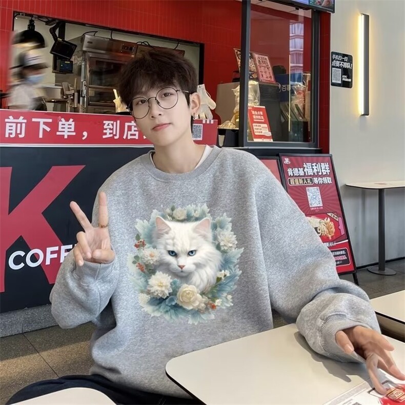 美式复古圆领卫衣男女卡通直喷印花秋冬W610P26,男装卫衣,星座1116-2
