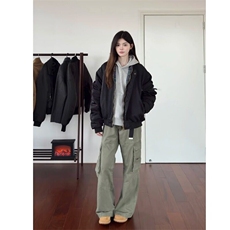 美式复古飞行棒球服外套女短款宽松情侣纯色立领夹克潮JKK22P75，男装夹克，电商D256-2(原A064-2)