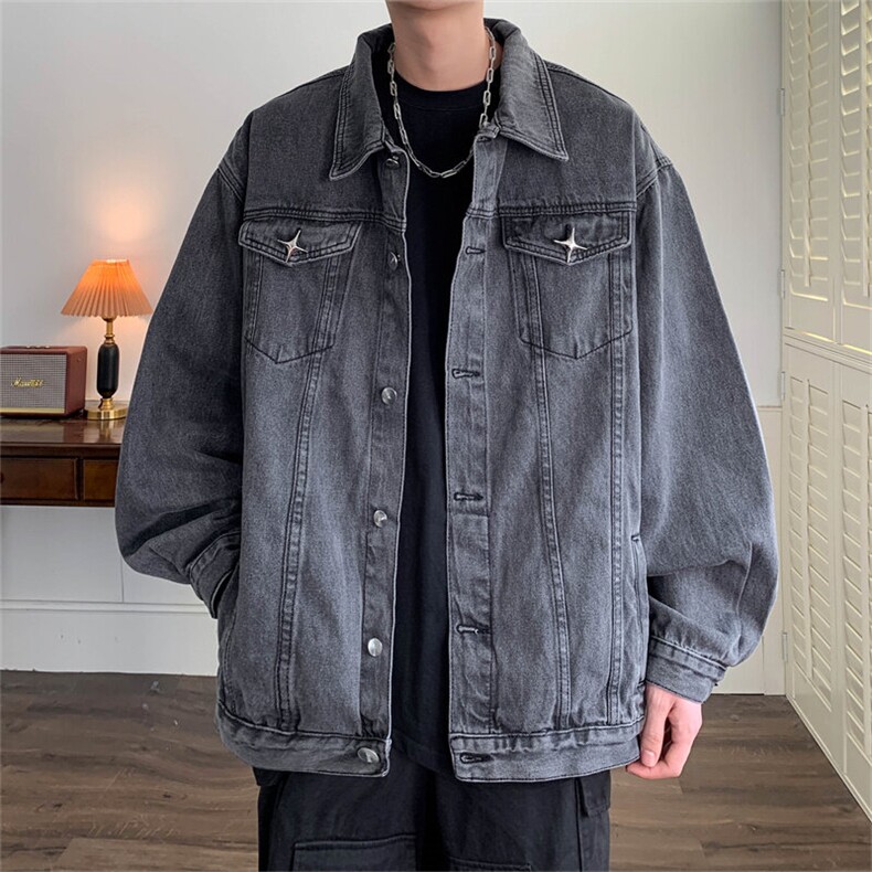 2025美式高街复古牛仔外套痞帅衣服款潮流宽松百搭夹克JK1049-P70,男装工装外套,星座1103-3