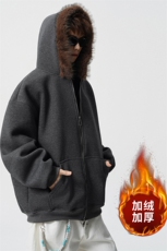 重磅580G！2025秋冬男士毛领开衫卫衣保暖外套WY90特P75，男装棉衣，电商B220