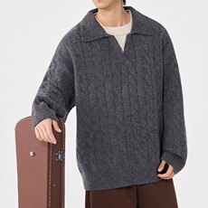 2025男士秋冬季新款假两件加厚保暖针织衫休闲翻领毛衣，男装针织衫/毛衣，星座410-7