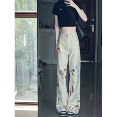 【有货】火焰蕾丝白色牛仔裤美式高街vibe微喇裤子B07LL-特P50，男装牛仔裤，星座1007（原301D）