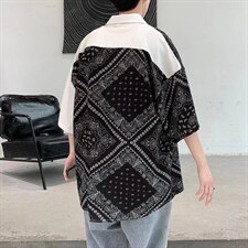腰果花短袖衬衫男拼接小众设计感潮牌衬衣HC49P28图片